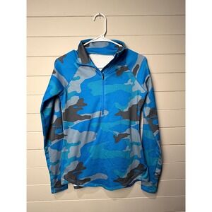 Under Armour Womens Blue Camo 1/4 Zip Long Sleeve Athletic‎ Pullover Top Size S